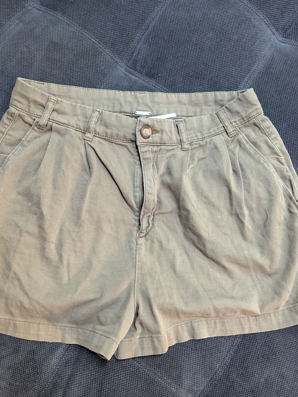 Free People Olive Green Pleated High-Waist Shorts